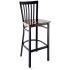 Elongated Vertical Slat Back Bar Stool - Black Frame with a Dark Mahogany Wood Seat