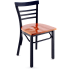 Rounded Ladder Back Metal Restaurant Chair - Black Finish with a Cherry Finish Wood Seat