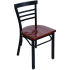 Rounded Ladder Back Metal Restaurant Chair - Black Finish with a Dark Mahogany Finish Wood Seat