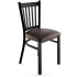 Metal Vertical Slat Restaurant Chair - Black Finish with a Buckskin Vinyl Seat