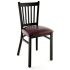 Metal Vertical Slat Restaurant Chair - Black Finish with a Wine Vinyl Seat