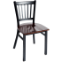Metal Vertical Slat Restaurant Chair - Black Finish with a Dark Mahogany Finish Wood Seat