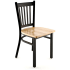 Metal Vertical Slat Restaurant Chair - Black Finish with a Natural Finish Wood Seat