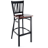 Vertical Slat Metal Bar Stool - Black Frame with a Dark Mahogany Wood Seat