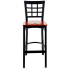 Window Back Metal Bar Stool - Black Frame with a Cherry Wood Seat