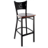 Coffee Cup Metal Bar Stool - Black Frame with a Dark Mahogany Wood Seat