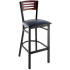 Interchangeable Back Metal Bar Stool with 3 Slats  - Black Frame with a Dark Mahogany Wood Back and Black Vinyl Seat