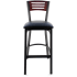 Interchangeable Back Metal Bar Stool with 3 Slats  - Black Frame with a Mahogany Wood Back and Black Vinyl Seat