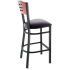 Interchangeable Back Metal Bar Stool with 3 Slats  - Black Frame with a Cherry Wood Back and Wine Vinyl Seat