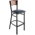 Interchangeable Back Metal Bar Stool with 3 Slats  - Black Frame with a Walnut Wood Back and Black Vinyl Seat