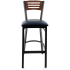 Interchangeable Back Metal Bar Stool with 3 Slats  - Black Frame with a Walnut Back and Black Vinyl Seat