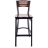 Interchangeable Back Metal Bar Stool with 3 Slats  - Black Frame with a Mahogany Wood Back and Seat