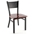 Metal Checker Back Restaurant Chair - Black Finish with a Dark Mahogany Finish Seat