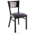 Interchangeable Back Metal Chair 5 Slats in Back - Black Finish with a Dark Mahogany Finish Back and a Wine Vinyl Seat