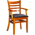 Ladder Back Wood Chair with Arms - Cherry Finish with a Black Vinyl Seat