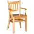 Vertical Slat Wood Restaurant Chair With Arms - Natural Finish with a Wood Seat