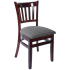 Wood Vertical Slat Restaurant Chair - Dark Mahogany Finish with Fabric Seat