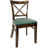 Beechwood X Back Restaurant Chair - Walnut Finish with a Green Vinyl Seat