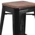 Bistro Style Black Metal Backless Bar Stool with Walnut Wood Seat
