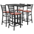 Bar Stools shown with Mahogany Wood Seat. Table Top in Black / Mahogany Finish.