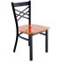 X Back Metal Restaurant Chair - Black Finish with a Cherry Wood Seat