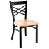 X Back Metal Restaurant Chair - Black Finish with a Natural Wood Seat