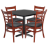 Chairs shown in Dark Mahogany Finish & Black Vinyl Seat. Table Top in Black / Mahogany Finish.