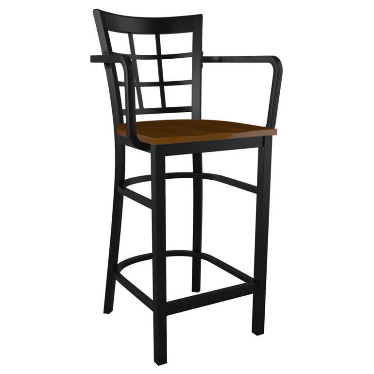 Window Back Metal Bar Stool With Arms, Metal Swivel Bar Stools With Back And Arms