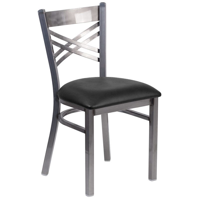 Metal X Back Chair In Clear Coat Finish, X Back Metal Dining Chairs