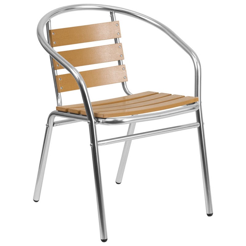 Economy Aluminum Faux Teak Patio Chair - Is Aluminum Or Teak Better For Outdoor Furniture