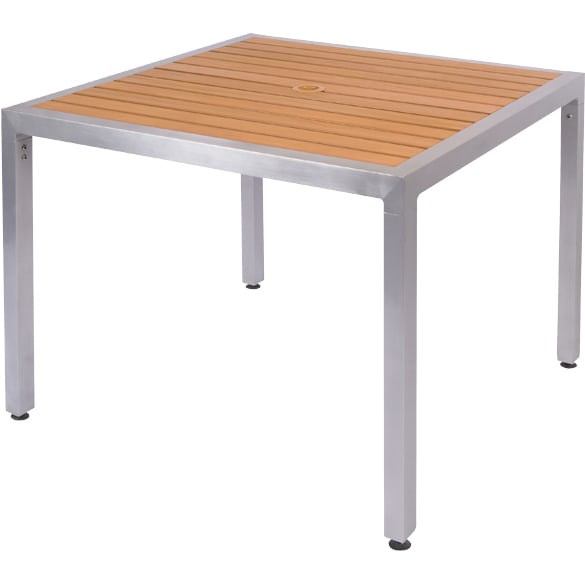 Natural Plastic Teak Aluminum Patio Table, Faux Wood Patio Table