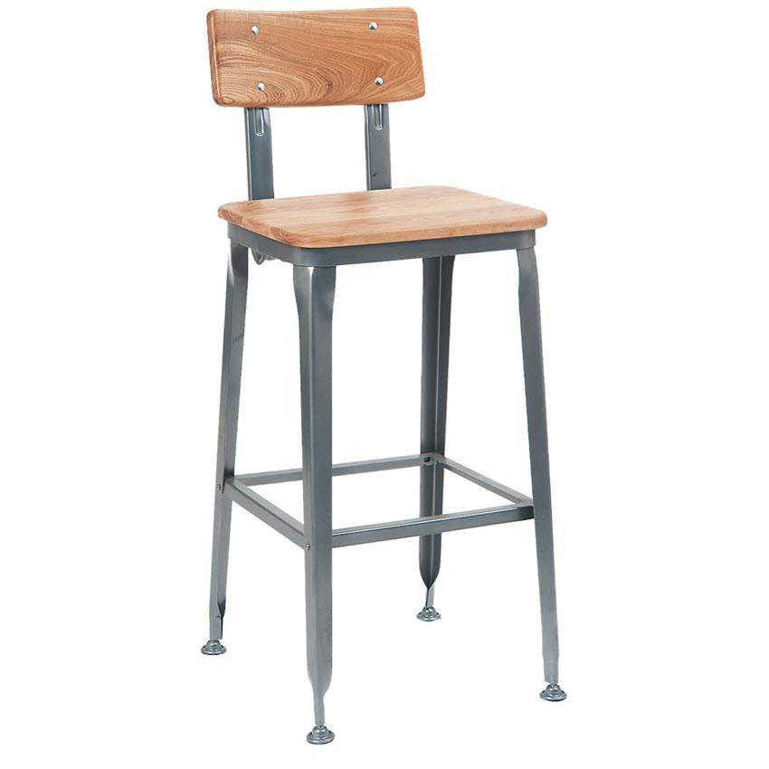 Dark Grey Metal Bar Stool With Natural, Commercial Bar Stools With Backs