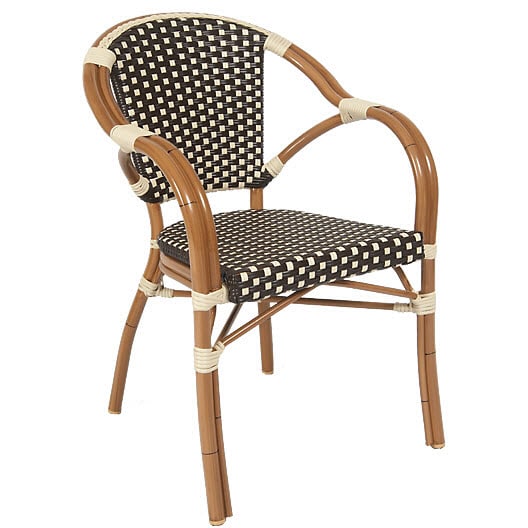 Aluminum Patio Arm Chair In Walnut, Fake Wicker Outdoor Furniture