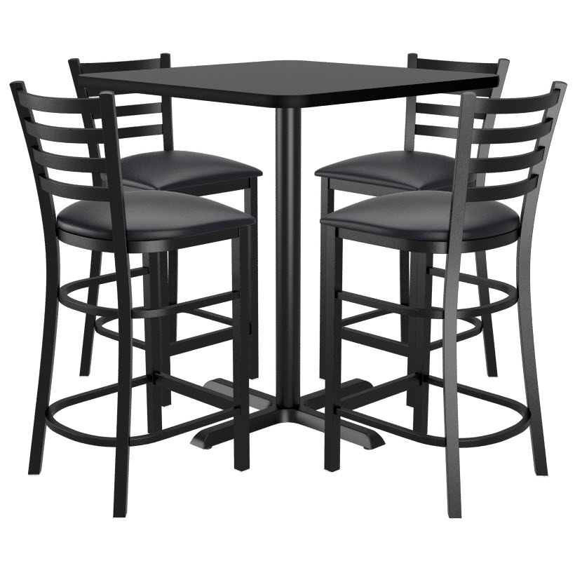 4 Ladder Back Metal Bar Stools Square, Square High Table And Stools