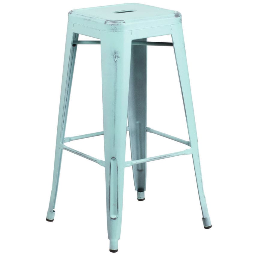 Backless Distressed Ice Blue Bistro Bar, Bristow Bar Stools