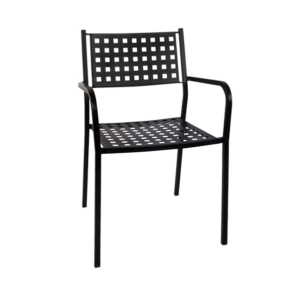 Black Metal Patio Stack Chair With Armrest - Patio Chair Armrests